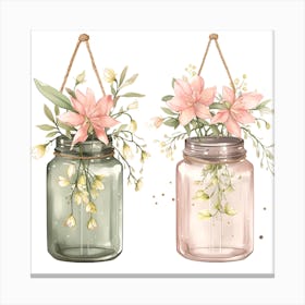 Mason Jars With Flowers Canvas Print