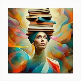 Woman in Abstract Balance with Books and Colors Canvas Print