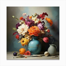 Flowers In A Blue Vase Canvas Print