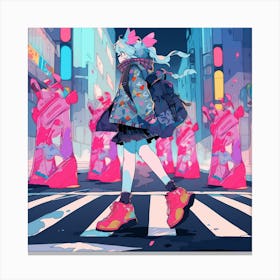 Anime Girl Crossing The Street 1 Canvas Print