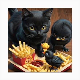 A Black Cat and Chicken Dinner Canvas Print