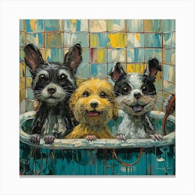 Three Dogs In A Tub Canvas Print