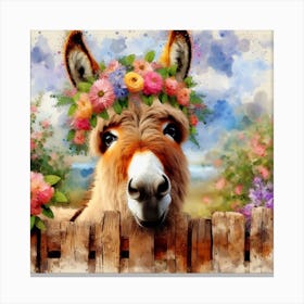 Donkey With Flowers Canvas Print
