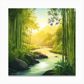 A Stream In A Bamboo Forest At Sun Rise Square Composition 215 Canvas Print