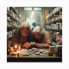 Old Couple In A Pharmacy Canvas Print