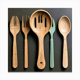 Moke Up Spoon Fork Knife Utensil Dining Bamboo Ecofriendly Branding Reusable Sustainable Canvas Print