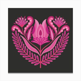 Pink and black boho folk art floral heart Leinwandbild