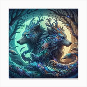 Two Wolves In The Forest Canvas Print