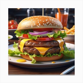 Hamburger On A Plate 176 Canvas Print