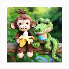 Amigurumi, crocodile and monkey Canvas Print