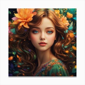 Beautiful young Girl With Flowers Canvas Print