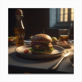 Burger On A Plate 89 Canvas Print