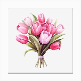 Pink Tulips On Black Background Canvas Print