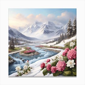 Flowers In The Snow Canvas Print