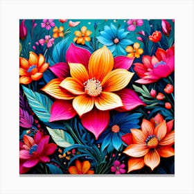 A Vibrant Bursting With Colorful Flowers Perfect For Those Who Love Nature, Floral Seamless Pattern, Floral Wallpaper, Colorful Flowers, Flower Painting 1 Canvas Print