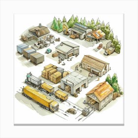 Illustration Of A Factory Canvas Print