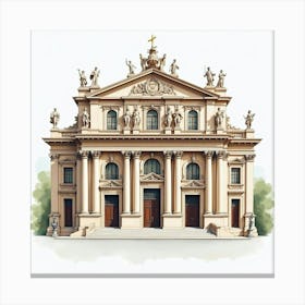 Elegant Watercolor Of An Italian Opera House, Featuring Grand Architecture 1 Canvas Print