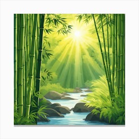 A Stream In A Bamboo Forest At Sun Rise Square Composition 405 Canvas Print