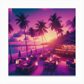 A Bar By The Beach At A Vacation Spot That Has Purple And Pink Colors In A Pop Art Style During The Night 7 Leinwandbild