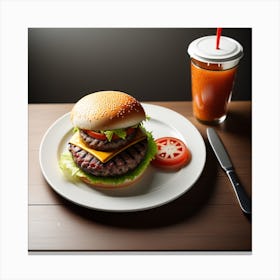 Hamburger And Drink Canvas Print