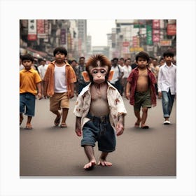 Monkey In The Street Canvas Print