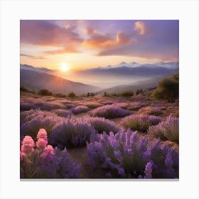 Sunset In Lavender Field Canvas Print
