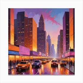 New York City At Dusk Paintings Art Print 2 Canvas Print