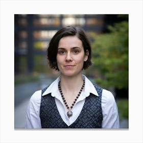 A Portrait Of A Woman With Short Dark Hair Wearing Wpylliciso Canvas Print