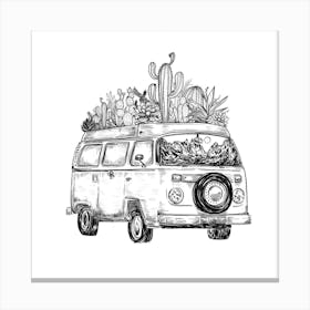 Vw Camper Van With Cactus Canvas Print