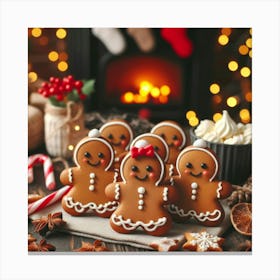 Gingerbread Family By The Fire Canvas Print