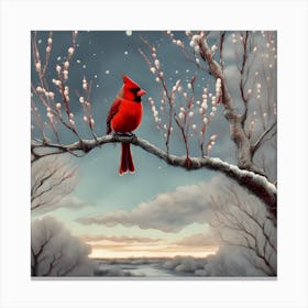Cardinal Bird In Winter Canvas Print