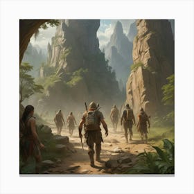 Group Of People Walking Through A Forest Canvas Print