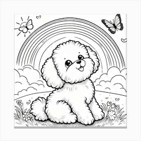 Line Art Bichon Frisé dog 3 Canvas Print