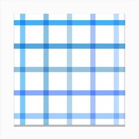 Retro tonal Blue Spring Gingham Stripes on white Canvas Print