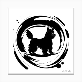 Poodle In Water Circle Illustration Black And White Canvas Print