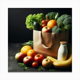 Shopping Bag With Fruits And Vegetables Canvas Print