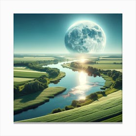 Full Moon Over A River Canvas Print