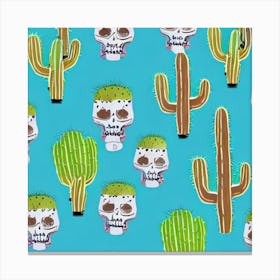 Sugar Skulls And Cactus Canvas Print