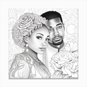 Black And White Wedding Drawing Canvas Print