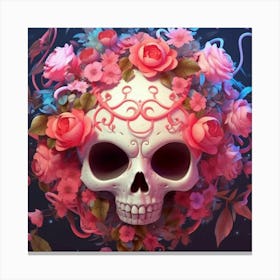 Skull With Flowers Canvas Print