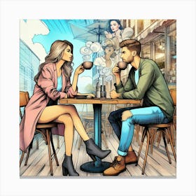 Couple Drinking Coffee Canvas Print