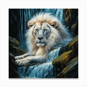 Lion By The Waterfall Canvas Print
