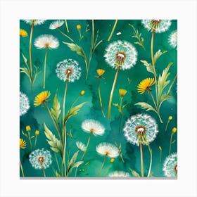 Dandelions On A Green Background Canvas Print