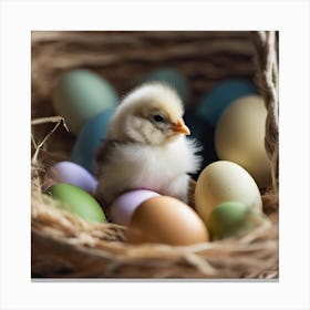 Easter Chick In A Basket Canvas Print