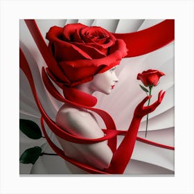 Enveloped in Crimson A Minimalist Fusion of Woman and Rose Canvas Print