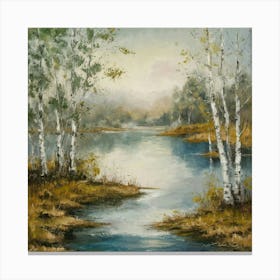 Birch Trees By The River Canvas Print