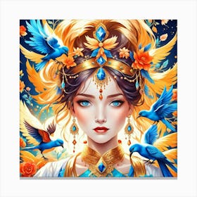 Girl With Birds Canvas Print