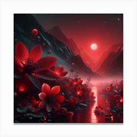 Red Flowers In The Water Canvas Print