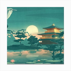 Japanese Art Oriental Painting Reflection Watercolor Canvas Print