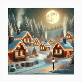 Snowy Christmas Village: A Warm and Serene Winter Wonderland Background for Holiday Projects Canvas Print